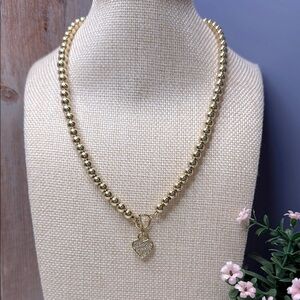 Anne Klein Gold Toggle Pave Heart Charm Necklace